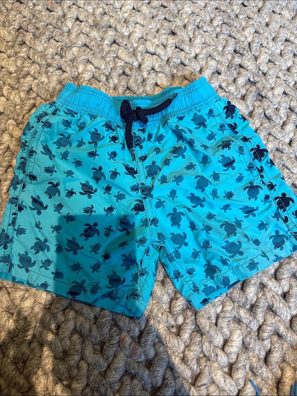 Vilebrequin Turquoise Swim Trunks with Navy Turtle Motif